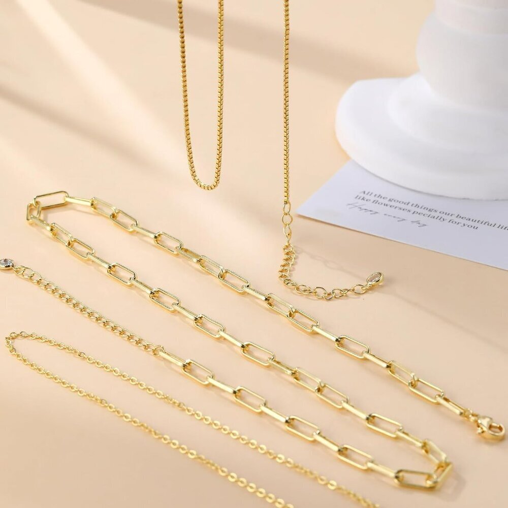 Gold/Silver Necklaces Stack For Women,14K Gold/Sterling Silver Plated Simple Lay - Picture 8 of 9